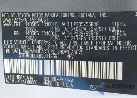 2011 Toyota Sienna Limited V6 from USA, damaged, VIN 5TDYK3DCXBS011266